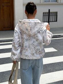 Muchica 女款拉鍊休閒百搭日常旅行連帽外套，復古花卉印花，適合秋冬，鄉村風女式夾克 - 彩色 - 查看 2