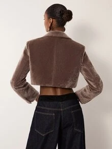 MERLEAU Women's Solid Color Plush Casual Versatile Long Sleeve Blazer - Brown - View 2
