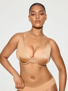 SHAPORA 1pc Plus Size Premium Apricot Underwire Push-Up Bra With 3-Row Hook And Side-Smoothing Design For Women - Multicolor - View 5