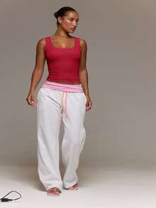 MUSERA ESSENTIALS Soft Rib Scoop Neck Fitted Longline Tank Vest Top Spring Summer - Red - View 5