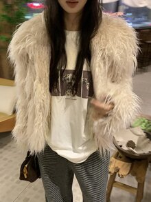 Livesso White Long Curly Faux Fur Loose Short Open Front Long Sleeve Fashion Jacket - White - View 1