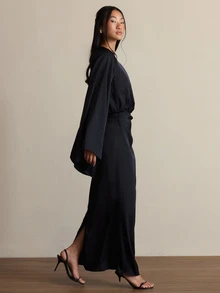COSMINA Women's Black Dress, Asymmetrical Sleeves, Suitable For Party And Gathering Occasions - Black - View 6