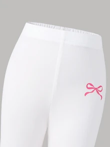 SHEIN 女童針織純色修身休閒內搭褲 - 白色 - 查看 5