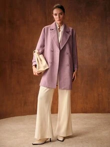 MOTF PREMIUM WOMEN'S SOLID COLOR CASUAL VERSATILE DAILY WEAR WOOL BLEND JACKET - Dusty Pink - View 2