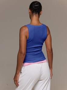MUSERA ESSENTIALS Soft Rib Scoop Neck Fitted Longline Tank Vest Top Spring Summer - Royal Blue - View 4