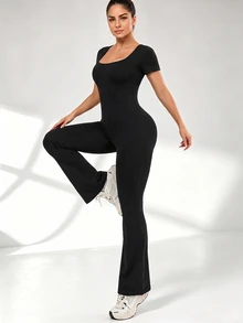 Slayform Slayform Women's Casual Versatile Square Neck Sports Jumpsuit - Black - View 3