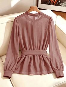 SHEIN Clasi Plus Size Women Solid Color Casual Versatile Daily Wear Shirt - Redwood - View 2