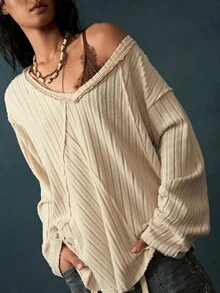 Bohemela Women's Autumn Casual Solid Color Long Sleeve T-Shirt - Apricot - View 2