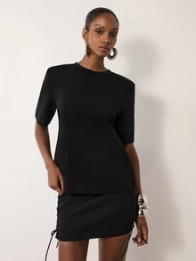 MERLEAU Women's Modern Black Short Sleeve Top - Black - View 3