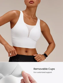 GLOWMODE In It To Win It Quick-Dry Performance Mesh Panel Sports Bra With Multi-Pockets & Wrinkle-Resistant Cups Cycling Marathon Training Workout Fitness - White - View 7