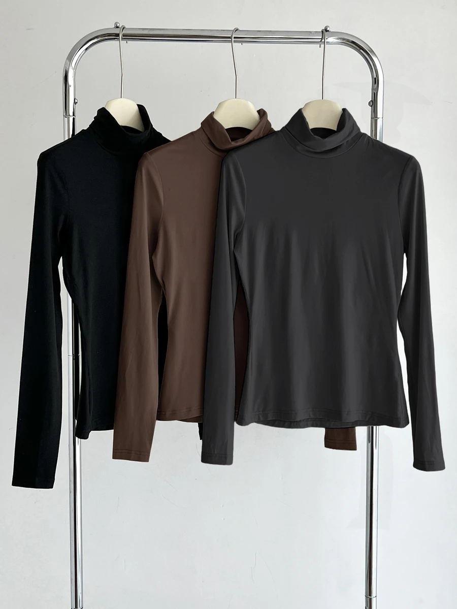 SHEIN BASICS 3件裝純色針織高領修身長袖女款基礎層T恤 - 彩色 - 查看 1