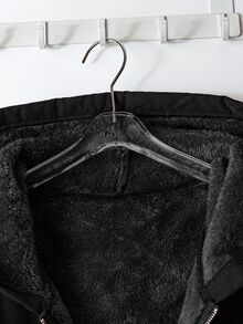 SHEIN Clasi 大尺碼女款純色抓絨內裡休閒百搭日常長袖夾克 - 黑色 - 查看 10