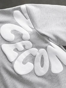 SLATEMANN Men's Letter Print Hoodie And Sweatpants Set - Grey - View 3