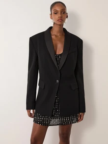 MERLEAU Jaket Blazer Lengan Panjang Wanita Warna Polos Kasual untuk Perjalanan Sehari-hari - Hitam - View 5