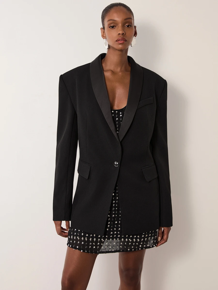 MERLEAU Women's Solid Color Casual Commute Travel Long Sleeve Blazer Jacket - Black - View 1