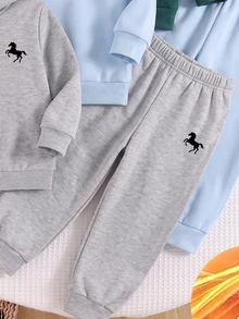 Young Boys Clothes 3Pcs Fleece Lined Jogger Pants Set Winter Sweatpants Horse Logo Print Multipack Casual Track Pants Multi-Pack - Black - View 6