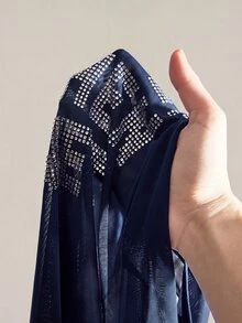 SHEIN ICON 大尺碼 Y2K 夏季黑色性感透視網紗水鑽亮片露背修身背心（附水鑽字母裝飾） - 藏蓝色 - 查看 10