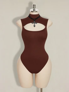 SHEIN ICON 女款大尺碼鏤空連身衣 - 摩卡棕 - 查看 3