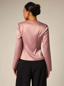 COSMINA Women's Pink Satin Shirt Jacket, Button Front Blouse Top - Pink - View 2