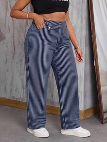 SHEIN CURVE+ Cowgirl Outfit Plus Size Women's Blue Non-Stretch Straight Leg Jeans - Medium Wash - View 5
