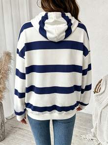 SHEIN LUNE Women's Casual Minimalist Colorblock Striped Print Crew Neck Loose Sweatshirt - Autumn/Winter New Arrival Long Sleeve Top - Multicolor - View 3