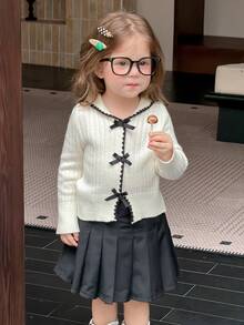 Dazy Kids Baby Girl Bow Decor Cardigan - White - View 9