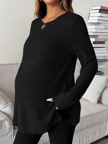 SHEIN Maternity Nursing Long Sleeve Top, Casual Minimalist Fall - Black - View 4