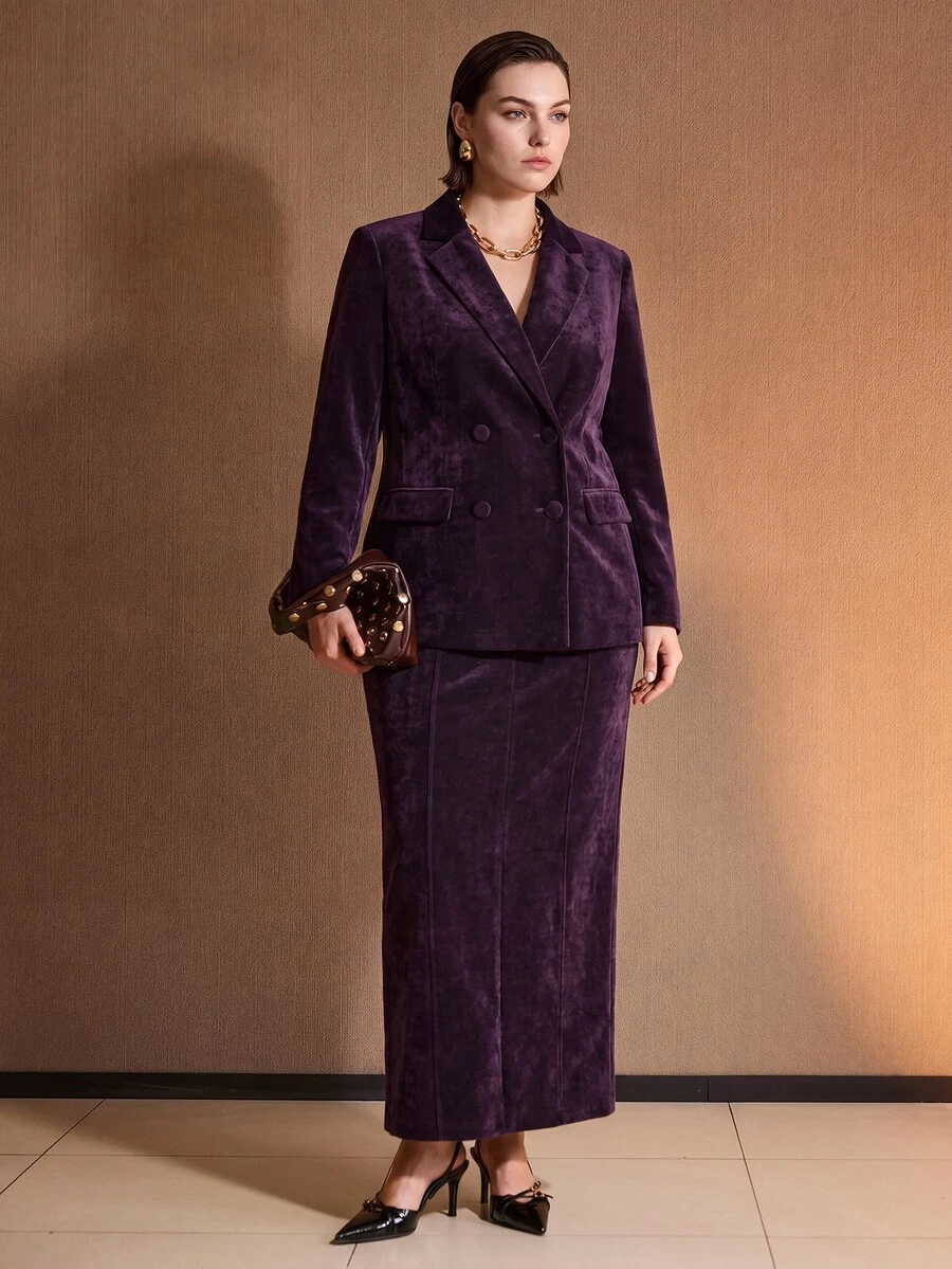 MOTF PREMIUM PLUS SIZE WOMEN'S AUTUMN/WINTER VELVET SOLID COLOR LONG STRAIGHT SKIRT - Purple - View 1