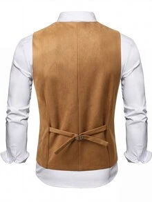 Manfinity Nomadique Men's Contrast Color V-Neck Single-Breasted Casual Suit Vest - Camel - View 2