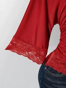 SHEIN ICON 女款大尺碼復古性感千禧風Y2K簡約休閒優雅通勤都市現代蕾絲P - 紅色 - 查看 8