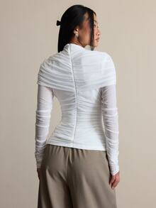 COSMINA Women's Elegant Ruffled Mesh White Top - White - View 2