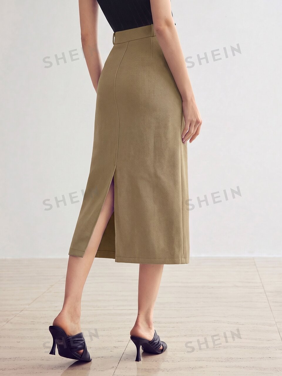 MOTF WOMEN'S SOLID COLOR STRAIGHT SKIRT WITH SLIT HEM, NO BELT