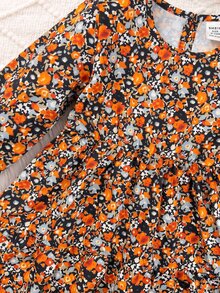 SHEIN 女嬰女童花卉可愛洋裝，春夏秋冬度假風女童洋裝 - 棕色 - 查看 9