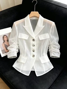 GlowEve CURVE Women's Elegant Commuter Solid Color Lightweight Jacket - White - View 1