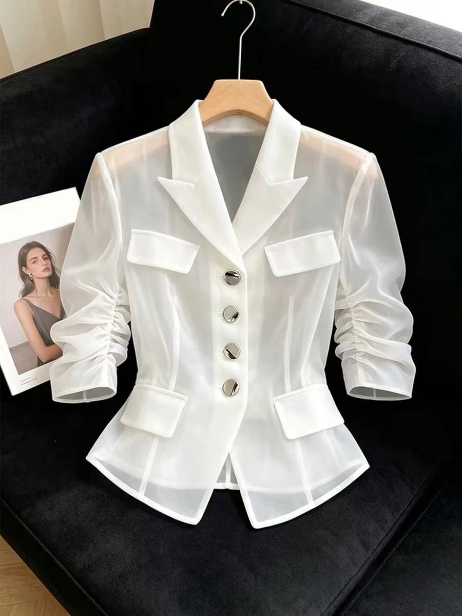GlowEve CURVE Women's Elegant Commuter Solid Color Lightweight Jacket - White - View 1