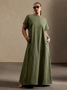 Vixey Plus Size Women's Casual Everyday Summer Denim Dress - Army Green - View 3