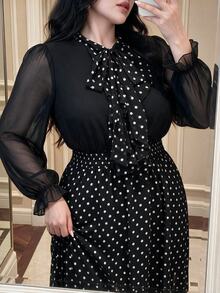 Vibekara Plus Size Elegant Sophisticated Fitted Patchwork Waist-Cinched Dress Fall - Pink - View 6