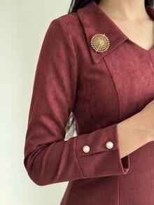 Modelyn Gaun Lengan Panjang Minimalis untuk Wanita, Cocok untuk Liburan dan Perjalanan - Coklat - View 7