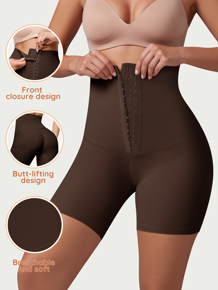 SHEIN Women's Solid Color Casual Daily Shaping Shorts - Brown - View 3