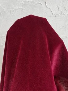 SHEIN Gaun Hamil Elegan Model Slim Fit Leher Bulat Lengan Panjang Warna Polos dengan Hiasan Bulu dan Patchwork - Merah - View 7