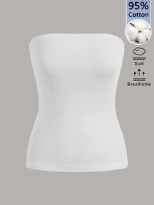 SHEIN BASICS 女款純色修身百搭日常穿搭抹胸上衣 2件組 - 黑與白 - 查看 5