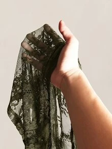 SHEIN ICON 女款大尺碼性感蕾絲單肩不對稱下擺罩衫上衣 - 軍綠色 - 查看 9