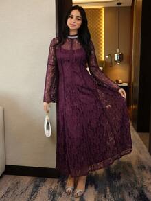 Yasmyna Women's Elegant Lace Beaded Decor Arabian Dress - Apricot - View 4