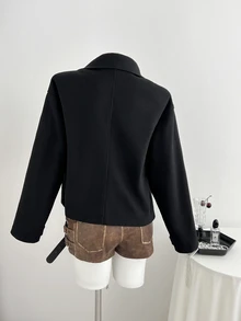 Elamini Autumn/Winter Fashion Women's Overcoat With Horn Buttons - Black - View 2
