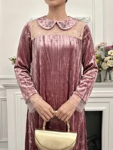 Yasmyna Women's Rhinestone Embellished Mesh Patchwork Casual Party Arabian Dress - Pink - View 4