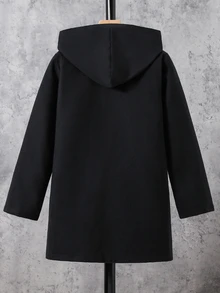 SHEIN 青少年男孩休閒學院風口袋中長版大衣，適合秋冬春季，適合戶外玩耍、學校、街頭風、派對與居家休閒，高 CP 值絎縫棉襖，填充大衣，冬季大衣 - 黑色 - 查看 8