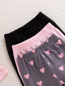 SHEIN 6件組 多彩女嬰甜美愛心字母印花圓領長袖緊身褲套裝 秋季 - 彩色 - 查看 3