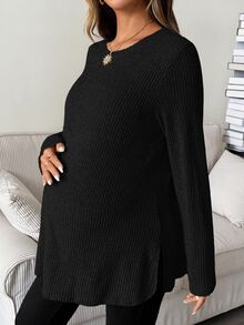 SHEIN Maternity Nursing Long Sleeve Top, Casual Minimalist Fall - Black - View 3