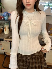 DAZY Women's Solid Color Casual Versatile Daily Long Sleeve T-Shirt Fall - White - View 8