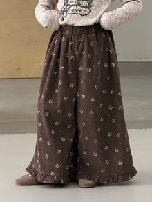 DAZY Girls' (Ditsy Ditsy Floral Wide Leg Casual Pants With Frill Trim, Cute And Stylish Fall - Brown - View 7